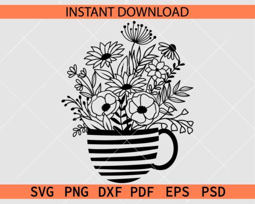 Floral Vase Stencil SVG, Flower Jar Silhouette SVG