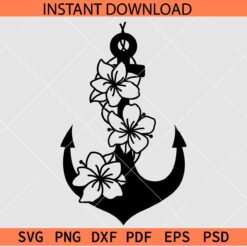 Floral anchor SVG, Anchor Flowers SVG, Floral Anchor Stencil SVG