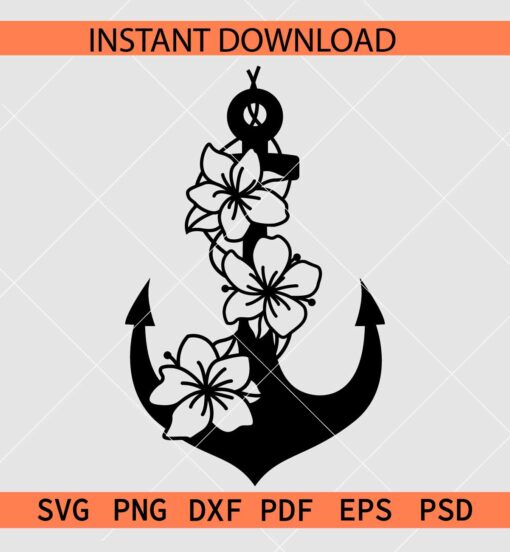 Floral anchor SVG, Anchor Flowers SVG, Floral Anchor Stencil SVG