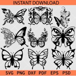 Flowers Butterfly Bundle SVG, Butterfly Floral Bundle SVG