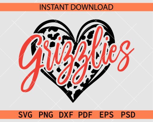 Grizzlies inside Leopard Print Heart SVG, Grizzlies Sports Décor SVG, Memphis Grizzlies Sports SVG