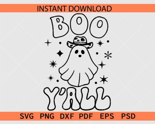Halloween Ghost Boo Y’all Line Art SVG