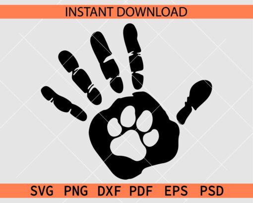 Hand Paw print Vector SVG, Paw Inside Hand Décor SVG