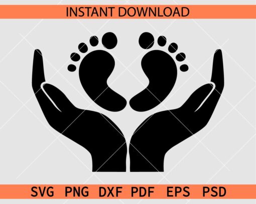 Hands holding baby feet Vector SVG, Hands holding baby feet Silhouette SVG