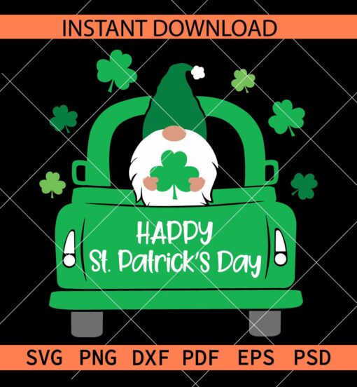Happy St. Patrick's Gnome SVG, Happy St. Patrick's Gnome in truck SVG