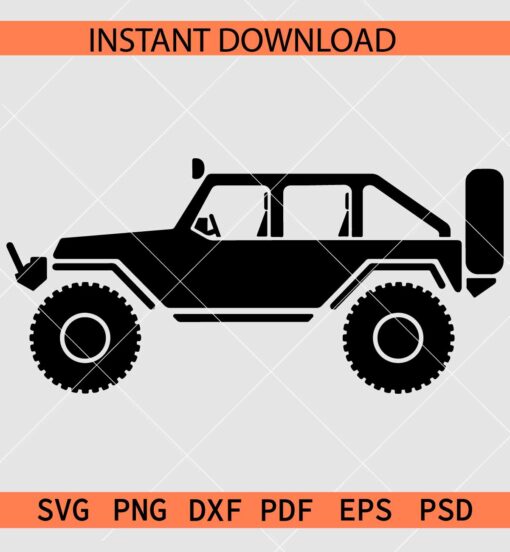Jeep Icon SVG, Jeep Vector SVG, Jeep with Rear Wheel Silhouette SVG