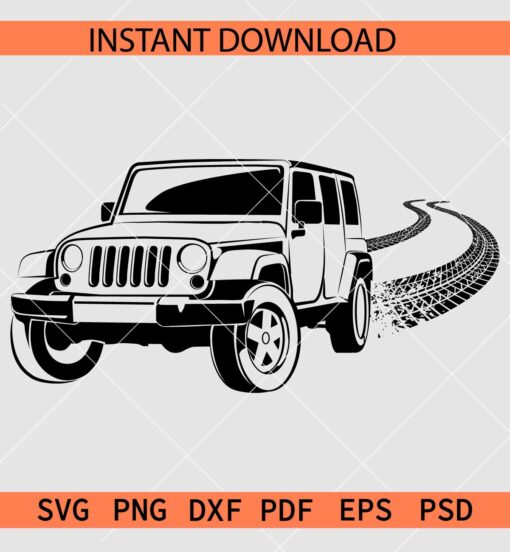 Jeep car with tire skids SVG, Jeep skid marks SVG, Jeep car and tire Tracks SVG