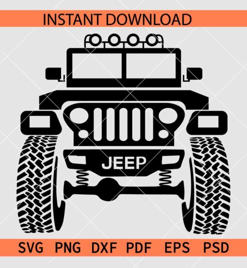 Jeep with Roof Lights Front SVG, Jeep Wrangler Front SVG, Monster Jeep Front SVG