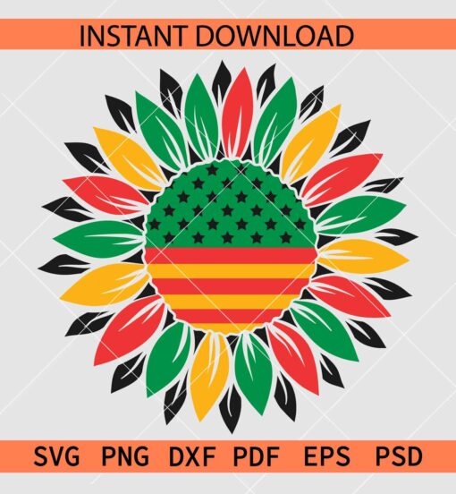 Juneteenth Sunflower SVG, Juneteenth flag inside sunflower SVG