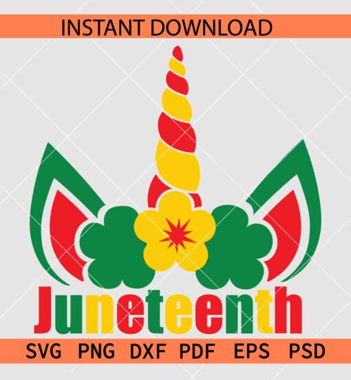 Juneteenth Unicorn SVG,  June 19th 1865 unicorn SVG, Unicorn with Juneteenth Flag SVG