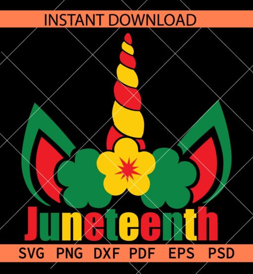 Juneteenth Unicorn SVG,  June 19th 1865 unicorn SVG, Unicorn with Juneteenth Flag SVG