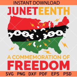 Juneteenth a commemoration of freedom Map SVG, US Map with Juneteenth Flag SVG