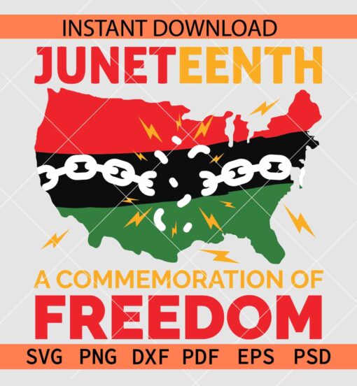 Juneteenth a commemoration of freedom Map SVG, US Map with Juneteenth Flag SVG