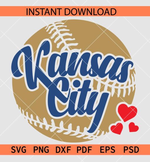 Kansas City Baseball SVG, KC Baseball Hearts SVG, Kansas City Baseball Sports SVG