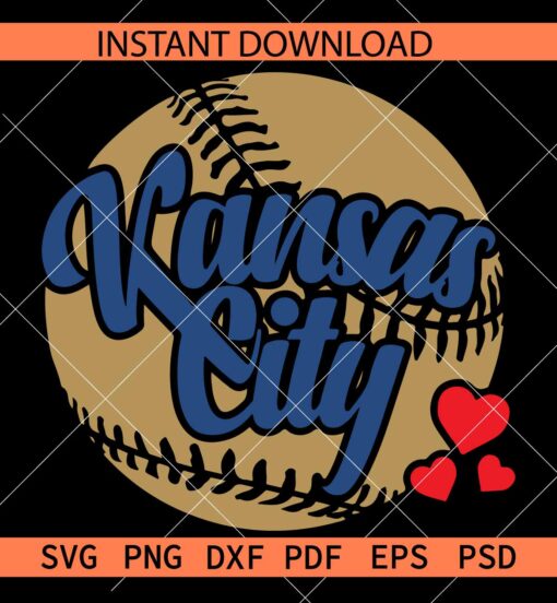Kansas City Baseball SVG, KC Baseball Hearts SVG, Kansas City Baseball Sports SVG