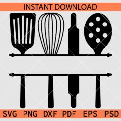 Kitchen utensils Split Monogram SVG, Kitchen utensils name frame vector SVG