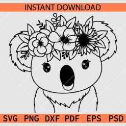 Koala With Flower SVG, Koala with Floral Crown vector SVG
