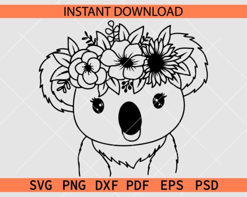 Koala With Flower SVG, Koala with Floral Crown vector SVG