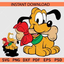 Layered Baby Pluto with Bone SVG, Baby Pluto Biting Bone Colored SVG