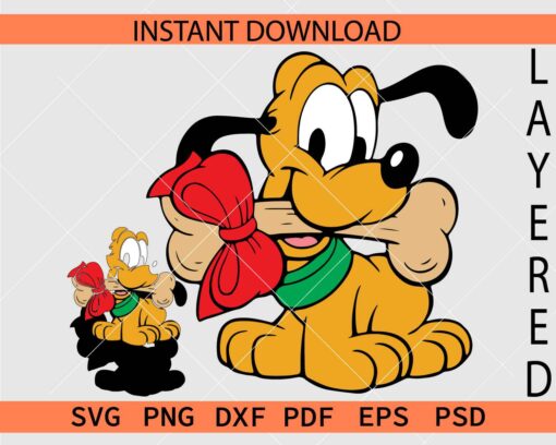 Layered Baby Pluto with Bone SVG, Baby Pluto Biting Bone Colored SVG