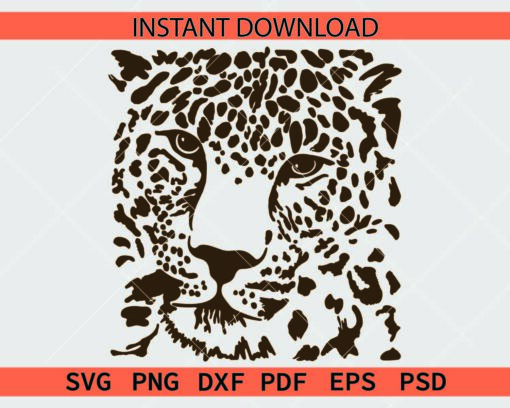 Leopard Face Vector SVG, Leopard Head Clipart SVG, Leopard Face Stencil SVG