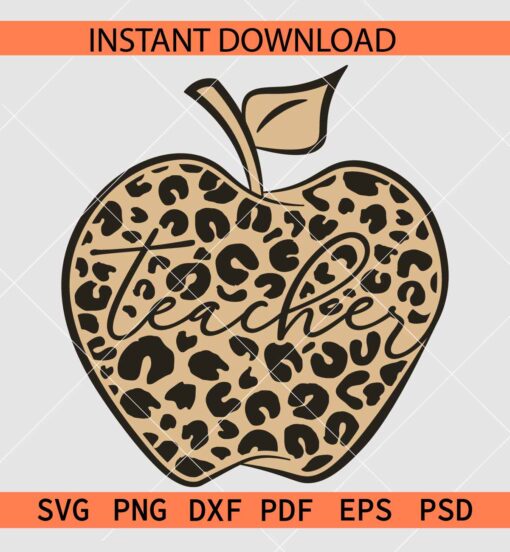 Leopard print apple teacher SVG, Animal Prints Teacher Apple SVG