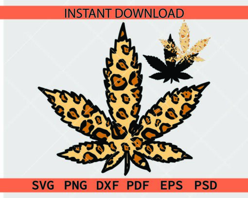 Leopard print cannabis Leaf Vector SVG, Leopard Print Weed Leaf Clipart SVG