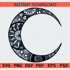 Mandala Crescent Moon SVG, Zentangle Crescent Moon Décor SVG