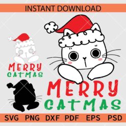 Merry Catmas SVG, Christmas Cat Face SVG, Christmas Kitten SVG