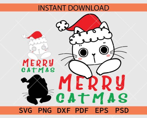 Merry Catmas SVG, Christmas Cat Face SVG, Christmas Kitten SVG