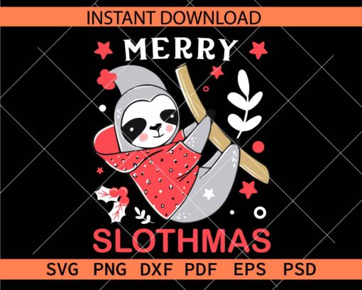 Merry Slothmas SVG, Christmas Sloth SVG