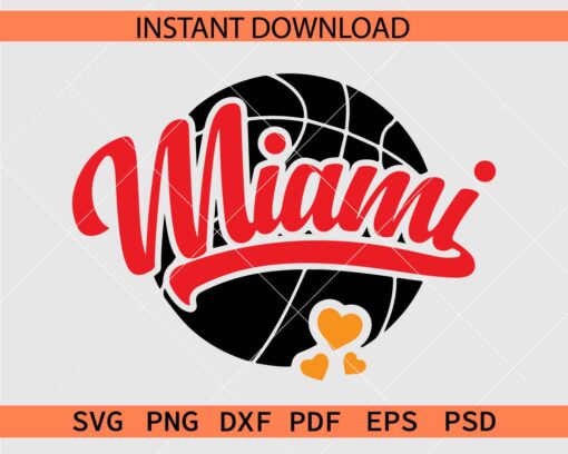 Miami Basketball Hearts SVG, Miami Basketball Ball Vector SVG