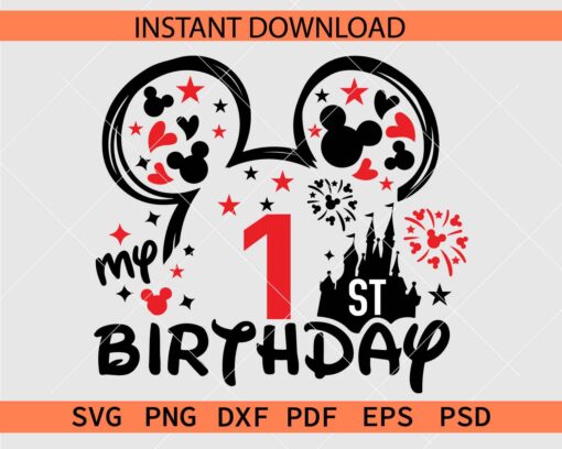 Mickey Birthday 1 SVG, Mickey Ears first birthday Vector SVG