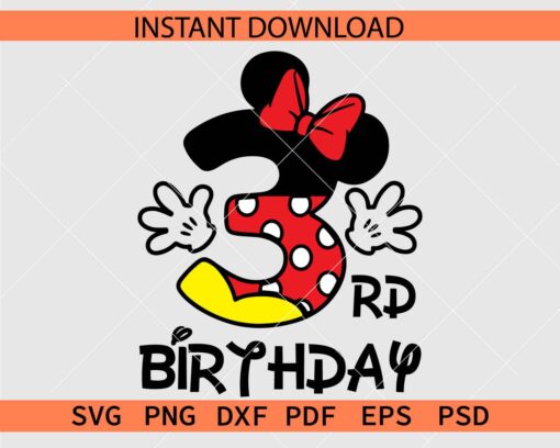 Minnie Mouse Third Birthday SVG, Disney 3rd Birthday SVG