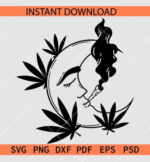 Mystical Moon Smoking Weed SVG, Celestial Moon with Marijuana SVG