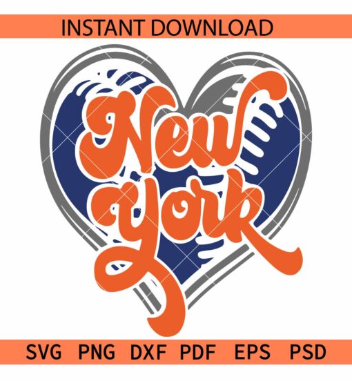 New York Baseball Heart SVG, New York Baseball inside Heart Symbol SVG