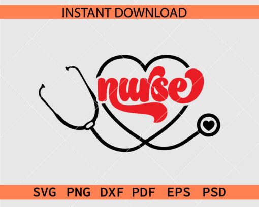 Nurse Heart Stethoscope Vector SVG, Love Symbol Stethoscope Nurse Décor SVG