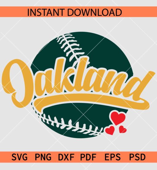 Oakland Baseball Hearts SVG, Oakland Raiders Baseball Ball Vector SVG