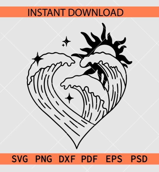 Ocean Waves Heart Symbol SVG, Love Symbol Waves SVG, Summer Vector SVG