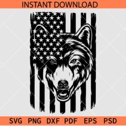 Patriotic Wolf Head SVG, Wolf With American Flag Svg, Wolf Head Inside Distressed Flag SVG