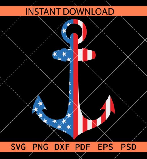 Patriotic anchor SVG, USA Flag inside anchor SVG, 4th of July anchor SVG