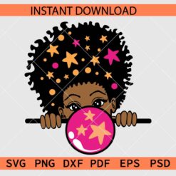 Peeking Afro Girl with Balloon SVG, Girl Blowing Balloon Peeking SVG