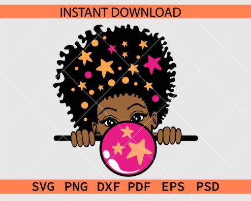 Peeking Afro Girl with Balloon SVG, Girl Blowing Balloon Peeking SVG