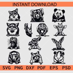 Peeking Animals Stencil Bundle SVG, Peeking Animals Silhouette Bundle SVG