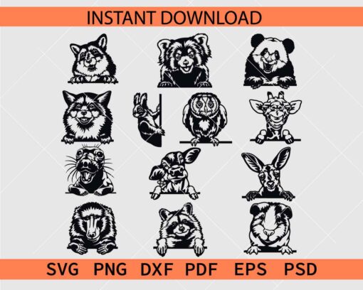 Peeking Animals Stencil Bundle SVG, Peeking Animals Silhouette Bundle SVG