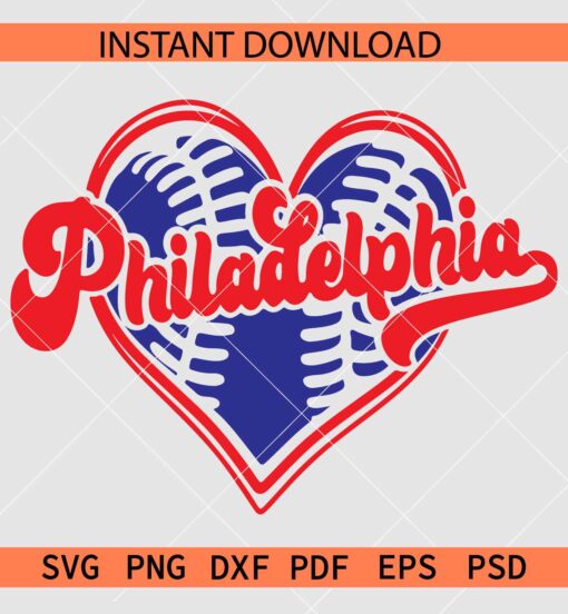 Philadelphia Baseball Through Heart Symbol SVG, Philadelphia Baseball Ball Love SVG