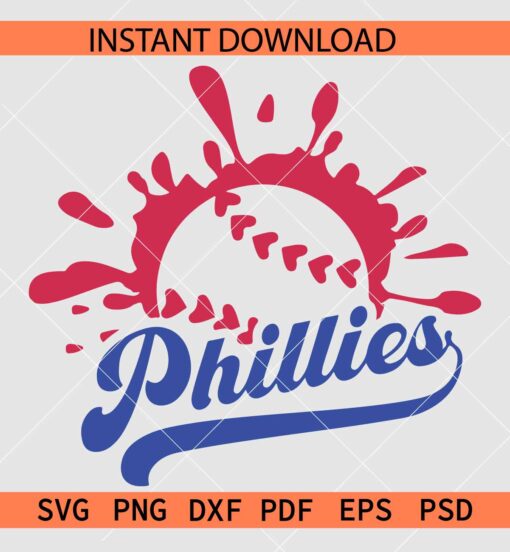 Phillies Splash Baseball SVG, Baseball Ball Splash Phillies SVG, Phillies Baseball SVG