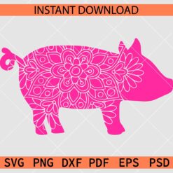 Pig Mandala SVG, Pink Pig Zentangle SVG