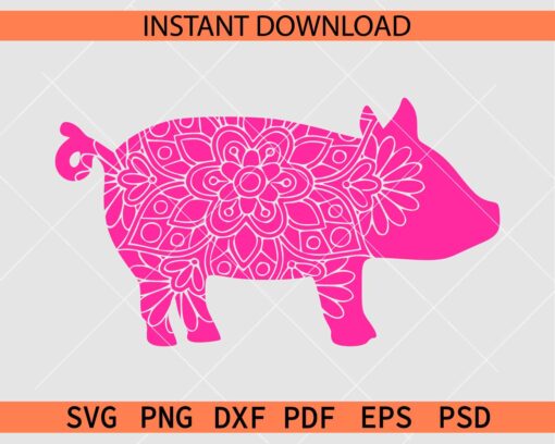 Pig Mandala SVG, Pink Pig Zentangle SVG