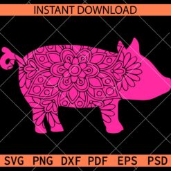 Pig Mandala SVG, Pink Pig Zentangle SVG